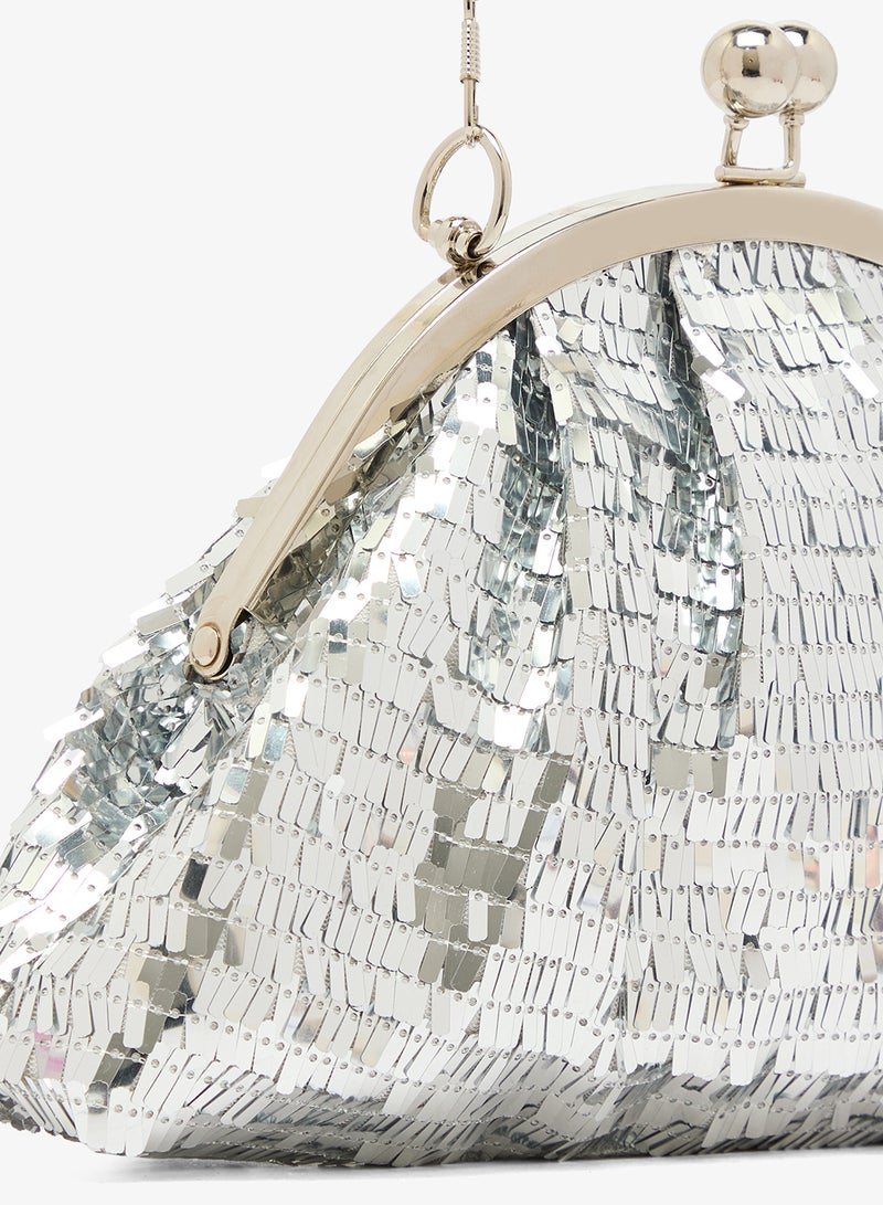 Ella Limited Edition Silver Sequin Clutch With Top Handle - Image 3
